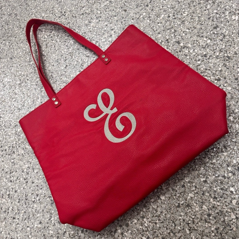 Thirty-One Jewell Around Town Tote Red- Monogram "E" Personalized Silver "E"